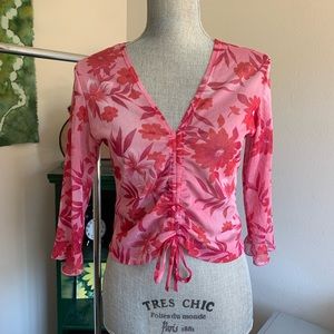Moda international transparent pink floral crop  top with adjustable string